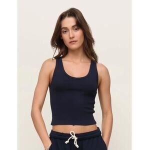 Perfectwhitetee Blondie Navy Ribbed Tank Top Perfect White Tee Medium M